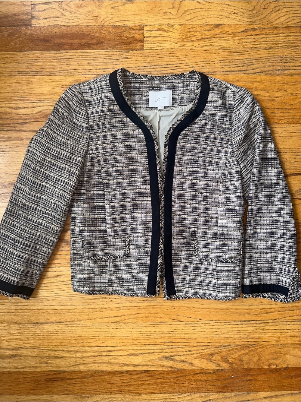 LOFT Black and Tan Tweed Cropped Jacket